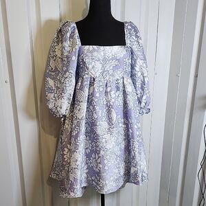 Storia Lavender Floral Puff Sleeve Mini Dress Size Small
